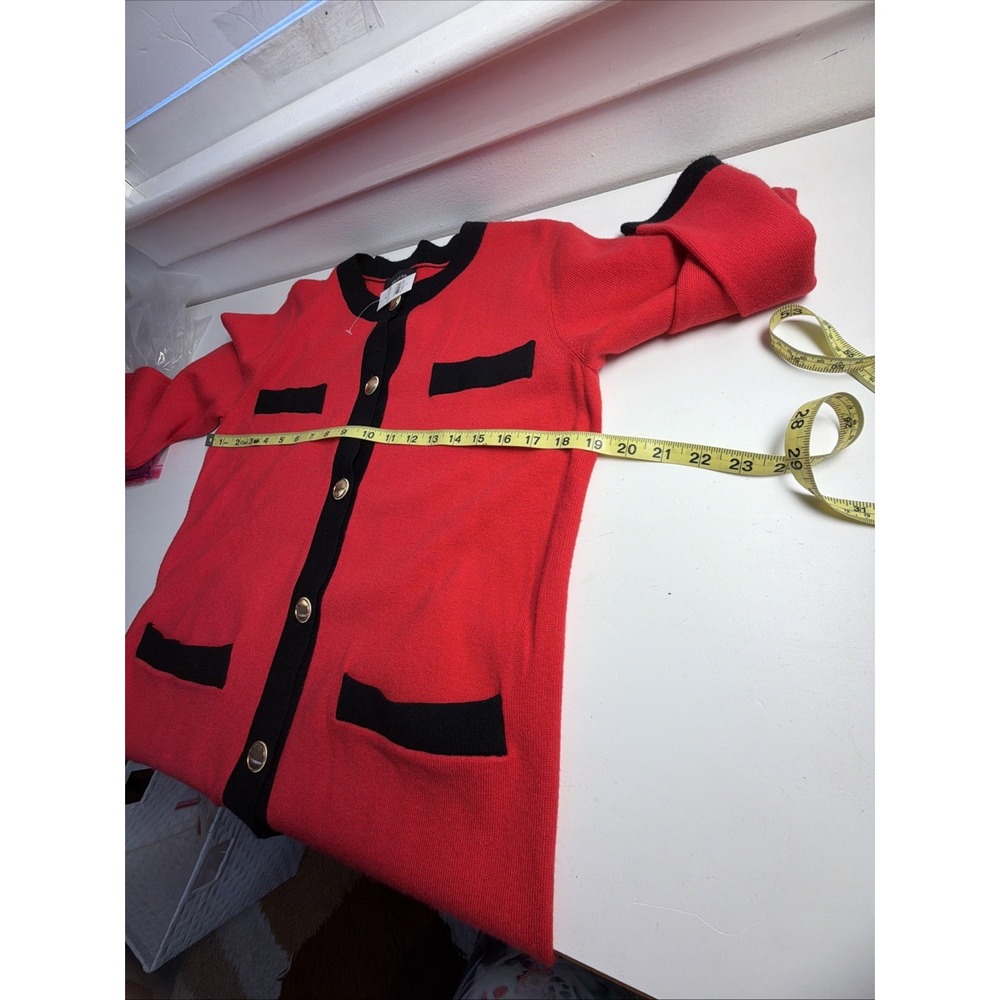 Ann Taylor Sz M Red Black Contrast Trim Cardigan Sweater NWT Gold Button Preppy - Picture 6 of 7